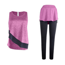 Load image into Gallery viewer, Women's Solid Yoga Set Sport Vest+Fake Two-piece Pants Sportswear Breathable Gym Running Dance Fitness Clothing 2019 Sports Suit