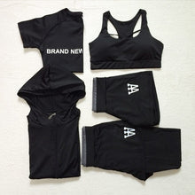 Load image into Gallery viewer, 5 Piece Set Women Yoga Suit Hooded Coats+t Shirt+bra+shorts+pants Quick Dry Sports Fitness Gym Sets Outdoor Running Clothing