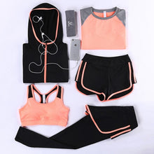 Load image into Gallery viewer, Women Yoga Sets Five Pieces Breathable Sportswear Fitness Suits Sports Bra Running Shirt Jacket Jogging Trainning Pants shorts
