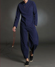 Load image into Gallery viewer, 4color high quality male spring&amp;summer pure cotton lay meditation clothes outfit yoga suits men uniforms clothing blue/black