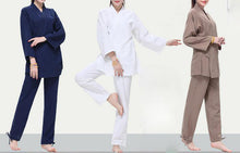 Load image into Gallery viewer, 3color linen&amp;cotton Autumn&amp;spring&amp;Winter women long sleeve yoga suits meditation uniforms lay clothing sets blue/khaki/white