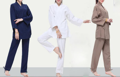 3color linen&cotton Autumn&spring&Winter women long sleeve yoga suits meditation uniforms lay clothing sets blue/khaki/white