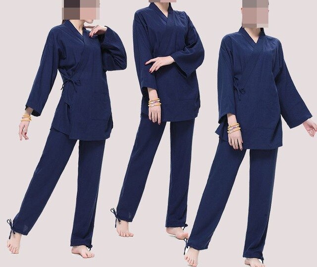 3color linen&cotton Autumn&spring&Winter women long sleeve yoga suits meditation uniforms lay clothing sets blue/khaki/white