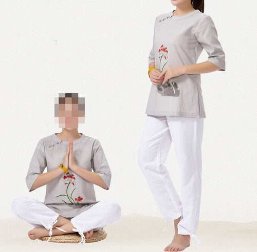 cotton&linen printed Spring&summer&autumn female yoga suits tai chi women meditation uniforms lay clothing top quality