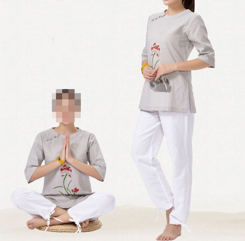 cotton&linen printed Spring&summer&autumn female yoga suits tai chi women meditation uniforms lay clothing top quality