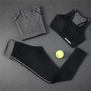 2018 Hot Yoga Long Sleeveless+Sport Bra+Fitness Legging 3 Piece Sportswear Large Size 2XL Breathable Gym Clothing Women Yoga Set