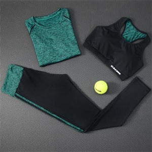 2018 Hot Yoga Long Sleeveless+Sport Bra+Fitness Legging 3 Piece Sportswear Large Size 2XL Breathable Gym Clothing Women Yoga Set