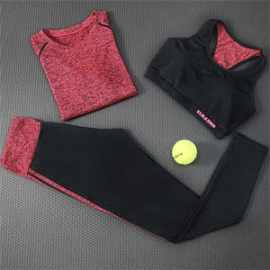 2018 Hot Yoga Long Sleeveless+Sport Bra+Fitness Legging 3 Piece Sportswear Large Size 2XL Breathable Gym Clothing Women Yoga Set
