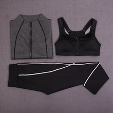 Load image into Gallery viewer, RuoskyGear Yoga Sets 3 Piece ( Bra + Jacket + Pants ) Women Sports Jackets Zipper Coat Gym Sportswear Quick Dry Suit Free Ship
