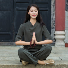 Load image into Gallery viewer, Top Quality Linen Yoga Sets Buddhist Monk Meditation Suit Female Monk Kung fu Uniform Martial arts Suit Women Loose Yoga Clothes