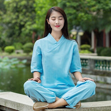 Load image into Gallery viewer, Top Quality Linen Yoga Sets Buddhist Monk Meditation Suit Female Monk Kung fu Uniform Martial arts Suit Women Loose Yoga Clothes
