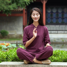 Load image into Gallery viewer, Top Quality Linen Yoga Sets Buddhist Monk Meditation Suit Female Monk Kung fu Uniform Martial arts Suit Women Loose Yoga Clothes