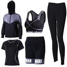 Load image into Gallery viewer, Women Sport Suit Yoga Set Tracksuit Zipper Jacket+Shirt+Bra+Shorts+Pants Fitness Clothes Gym Suit Women Sportswear Plus Size