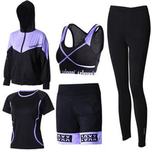 Load image into Gallery viewer, Women Sport Suit Yoga Set Tracksuit Zipper Jacket+Shirt+Bra+Shorts+Pants Fitness Clothes Gym Suit Women Sportswear Plus Size