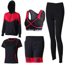 Load image into Gallery viewer, Women Sport Suit Yoga Set Tracksuit Zipper Jacket+Shirt+Bra+Shorts+Pants Fitness Clothes Gym Suit Women Sportswear Plus Size
