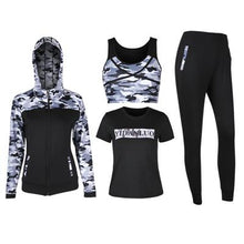 Load image into Gallery viewer, Yoga Set Women Sportswear For Fitness Bra Shirt Pants 4 Pcs Sportswear Running Battle Fatigues Breathable Sports Suit