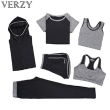 Load image into Gallery viewer, Yoga Set Women Fitness Running Exercise Breathable Pink Sport Bras+Tights+Short+Shirt+Vest+Jacket 6 Pieces Large Size Sport Suit
