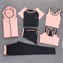 Load image into Gallery viewer, Yoga Set Women Fitness Running Exercise Breathable Pink Sport Bras+Tights+Short+Shirt+Vest+Jacket 6 Pieces Large Size Sport Suit