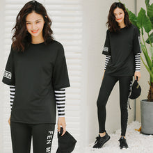 Load image into Gallery viewer, Three-Pieces yoga Set Women Solid With LetterStriped Sleeves RunningGym Suit Female Sportswear Slim Fitness