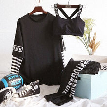 Load image into Gallery viewer, Three-Pieces yoga Set Women Solid With LetterStriped Sleeves RunningGym Suit Female Sportswear Slim Fitness