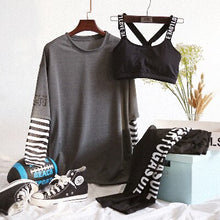 Load image into Gallery viewer, Three-Pieces yoga Set Women Solid With LetterStriped Sleeves RunningGym Suit Female Sportswear Slim Fitness