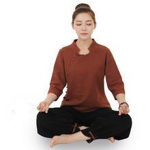 Load image into Gallery viewer, Natural Linen Fabric Women Yoga Set Chinese Zen Suit Women Breathable Gym Clothes Sports Wear Lady Tachi Yoga Set Two Piece Set