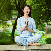 Load image into Gallery viewer, Woman Set Large Size Yoga Suit Tracksuit Solid Linen Zen Meditation Clothing M-XXL
