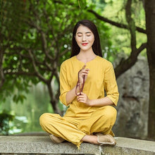Load image into Gallery viewer, Woman Set Large Size Yoga Suit Tracksuit Solid Linen Zen Meditation Clothing M-XXL