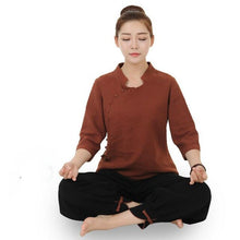 Load image into Gallery viewer, Plus Size 5XL Natural Linen Fabric Women Yoga Zen Suit Women Breathable Gym Clothes Sports Wear Lady Two Piece Tachi Yoga Set
