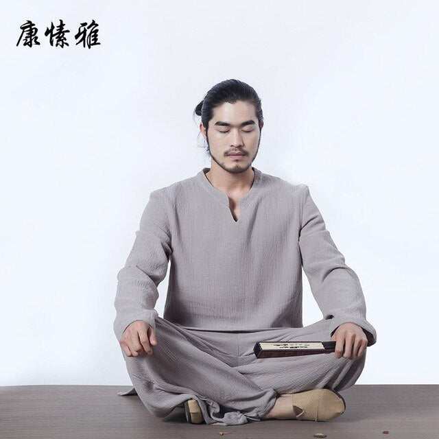 Men Yoga Set Tai Chi Meditation Uniforms Cotton Linen Loose Yoga Pant –  Yogasan Store